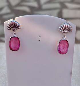 ต่างหูเงินแท้925ดีไซน์เป็นเอกลักษณ์ต่างหูคริสตัลทัวร์มาลีนสีชมพูของขวัญเครื่องประดับเงินสำหรับผู้หญิง - Product Image 2