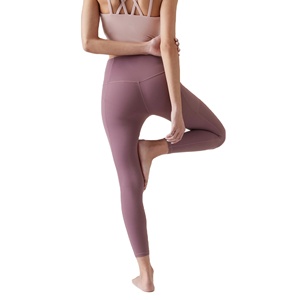 100% coton doux Yoga Legging avec poche latérale plaine Gym Fitness minceur athlétique Leggings femmes taille haute haute Stretch bout à bout - Product Image 1