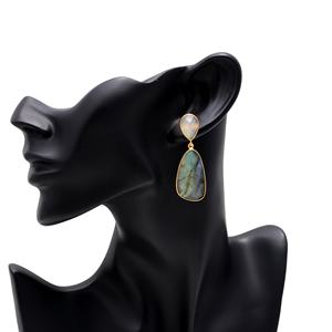 Plata de Ley 925 hecha a mano Natural labradorita orgánica piedra preciosa 18K chapado en oro Vintage antiguo minimalista pendientes para mujer - Product Image 4