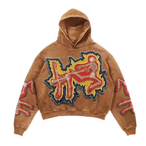 Haute qualité Streetwear français Terry hommes sweats à capuche soleil délavé Vintage pull lavé en détresse broderie à capuche pour hommes - Product Image 1