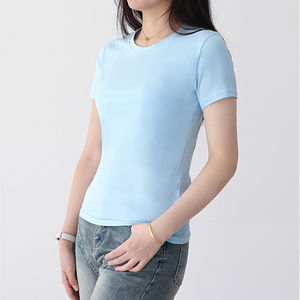 เสื้อยืดแขนสั้นสำหรับผู้หญิงคอกลมทรงพอดีตัวผ้าสแปนเด็กซ์/ ผ้าฝ้ายระบายอากาศได้ดีพิมพ์โลโก้ได้ตามต้องการสำหรับฤดูร้อน - Product Image 4