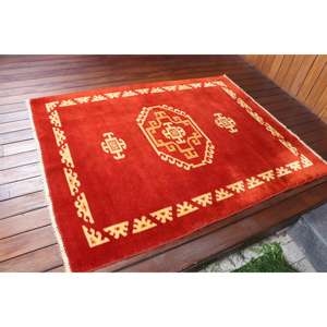 Alfombra Vintage, Alfombra Turca Decorativa de 4x5 pies, Alfombra de Lana con Diseño de Camuflaje Rojo - Product Image 2