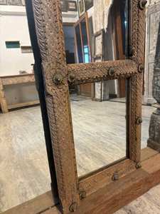 Panel de Ventana con Espejo de Madera Tallada a Mano Antiguo |   Decoración Arquitectónica India Vintage - Product Image 6