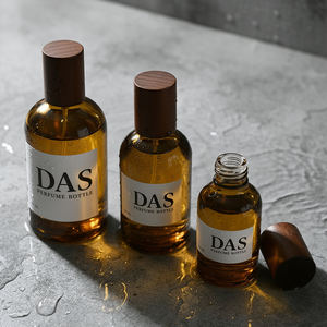 Flacon de parfum vide en verre rond ambré de 30 ml, 50 ml, 100 ml, polyvalent, avec bouchon en bois, pour les distributeurs professionnels - Product Image 5