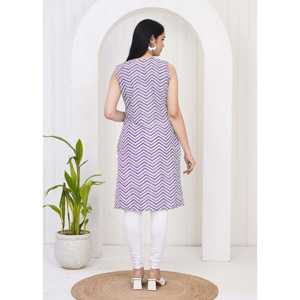 Mujer Púrpura Chevron/Zig Zag Recto Kurti Estampado de moda Algodón con cuello de lazo Media manga Skinny Fit Talla XL - Product Image 2