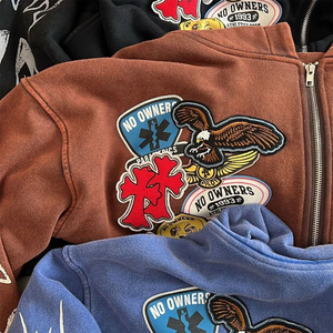 OEM 도매 내구성 운동복 스트리트 스타일 사용자 정의 자수 패치 인쇄 남성 지퍼 업 까마귀 - Product Image 4