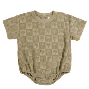 Relaxed Palm Jacquard <strong>Towelling</strong> Bubble Romper Baby Oversize Short Sleeve Baby <strong>Onesie</strong> - Product Image 1