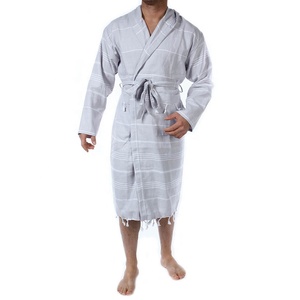 Peignoir turc unisexe décontracté de luxe en tissu Pestemal 100% coton à capuche, motif rayé, grande taille, élégant, séchage rapide, respirant - Product Image 2