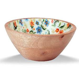 Bol décoratif de haute qualité avec impression d'émail, bol à Fruits en bois, bol à salade, bol à mélanger en bois de mangue - Product Image 1