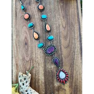 Collier Shawn Cayatineto en turquoise et pierres multicolores avec motif goutte d'eau pour cadeau, en argent sterling - Product Image 3