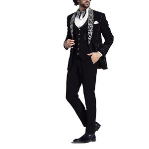 Último negocio Formal boda fiesta hombres boda 2 o 3 piezas Slim Fit pantalones negros vestido Trajes Reales cuello mandarín traje de esmoquin - Product Image 1
