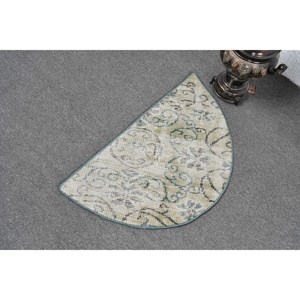 Tapis en laine bleu beige traditionnel 2.5x1.5 pieds Design patchwork classique turc fait à la main pour chambre à coucher couloir rectangulaire Latex 4m - Product Image 4