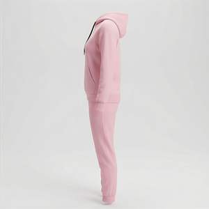 Ensemble 2 pièces tendance pour femmes en velours, sweat à capuche et pantalon avec fermeture éclair, motif uni, survêtement d'hiver, vêtements de sport, personnalisable - Product Image 3