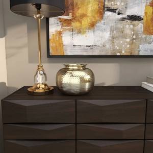 Vase décoratif déco en aluminium et métal, pièce maîtresse brossée, avec dessus martelé, forme ronde dorée, décoration de salon de style moderne - Product Image 5