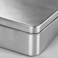 Boîte en fer blanc rectangulaire personnalisée avec logo, boîte de rangement en métal, couvercle à enfiler en argent brossé pour emballage de thé, café, bonbons, cadeaux
