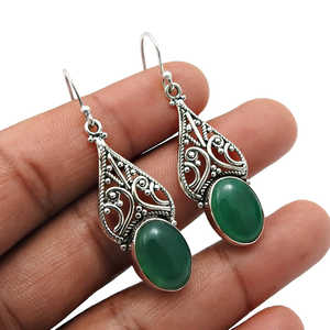Nuevos y lujosos pendientes de gota de piedras preciosas de ónix verde en forma ovalada para mujer, pendientes bohemios elegantes Retro en plata de ley 925 - Product Image 3