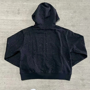 Sweat à capuche zippé pour homme, personnalisé, hiver, poids lourd, 420 GSM, respirant, broderie de strass, coton/polyester, lavage à l'acide - Product Image 3