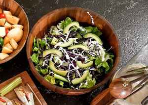 Tazón para servir de madera de acacia de tendencia, juego de cuencos de resina desechables ecológicos, estilo americano, regalo de negocios, ensalada para servir en el hogar, uso doméstico - Product Image 3