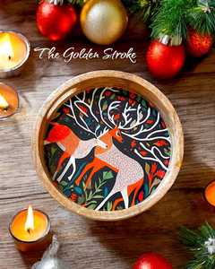 Bandeja de servicio decorativa de trabajo de madera MDF pintada a mano y Meena, bandeja de madera hecha a mano con patrón de modelo, Material de resina - Product Image 3