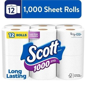 Scott 1000 hojas 18 rollos de papel de baño sin perfume sin núcleo fuerte y suave rollo Jumbo - Product Image 2