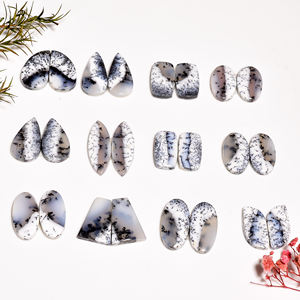 Natural Dendrite <b>Opal</b> Pair Cabochon Loose Gemstone Cabochon Pair Gemstone Mix Shape and Size Pair Gemstone for Jewelry Making - Product Image 5