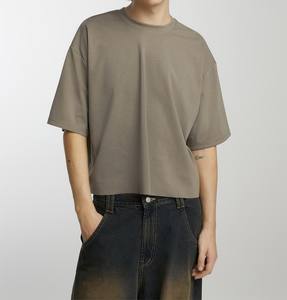 T-shirts en tricot surdimensionnés pour hommes de bonne qualité 100% coton poids lourd personnalisés respirants lavés - Product Image 1