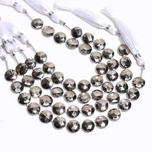 ลูกปัดอัญมณีทรงเหรียญทำจากแร่ไพไรต์ธรรมชาติลูกปัดหลุมขนาดใหญ่10มม. สำหรับการทำเครื่องประดับจากผู้ผลิตอินเดีย - Product Image 1