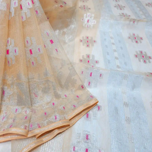 Nouvelle arrivée Deshi Dhakai Orange Jamdani Sharee qualité d'exportation pour les femmes JAMDANI TISSU ROUGE VERT Doré Bleu ciel du Bangladesh - Product Image 1