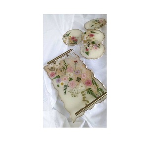 Modern designer resin <b>tray</b> with golden metal handle for festive decoration serving <b>drinks</b> snacks dining kitchen - Product Image 5