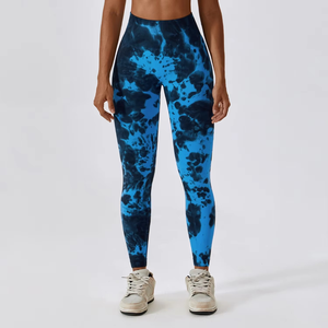 Legging serré sans couture d'entraînement de gymnastique de teinture de cravate des femmes pour le yoga de levage de hanche de forme physique vêtements de travail des hommes avec la fermeture de cordon - Product Image 3