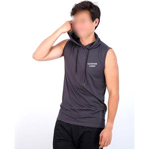 Débardeur à capuche pour homme, débardeur de sport sans manches, logo personnalisé, cordon de serrage, différentes tailles ajustables disponibles - Product Image 2
