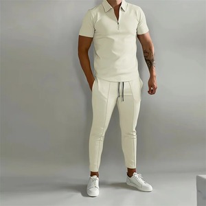 Conjuntos de dos piezas deportivos de verano 2024, camisa POLO de manga corta con cremallera para hombre, pantalones largos ajustados, traje informal diario para hombre - Product Image 2