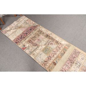 Tapis vintage patchwork 2,6x8 pieds, tapis turc, tapis floral marron - Product Image 2