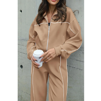 Ensemble de survêtement deux pièces en molleton 100 % coton personnalisé avec dentelle, haute qualité, pour femme, avec bandes latérales et logo