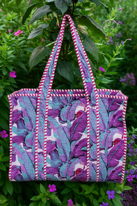 Bolso de hombro vintage ecológico con cremallera para mujer, bolso de lona acolchado de algodón con estampado de bloques duraderos, bolso de estilo de moda para mujer - Product Image 2