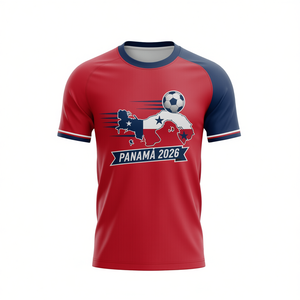 Maglia da Tifoso Unisex per i Mondiali di Calcio 2026 in Panama, Design con Bandiera Rossa, Bianca e Blu, T-Shirt da Calcio per il Giorno della Partita - Product Image 2