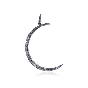 Oxidado 925 Plata Pave diamante media luna colgante hecho a mano joyería fina al por mayor, colgante para regalo joyería Unisex - Product Image 1