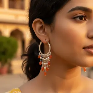 Pendientes de Plata de Ley 925 con Cuentas Naranjas para Mujer, Joyería de Moda - Product Image 1