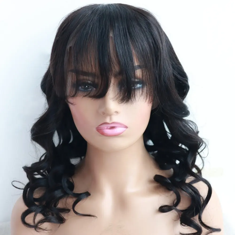 Stock Brazilian virgin human hair body wave with bangs 360 frontal wig