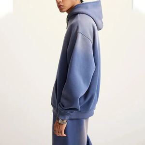 Meilleur prix de gros Streetwear Survêtement à capuche pour hommes, délavé au soleil et à l'acide, ensemble de 2 pièces de couleur unie 100% coton - Product Image 3