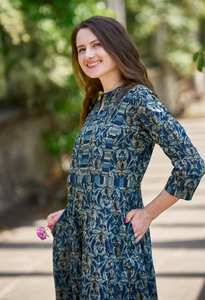 Vestido Bohemio Nuevo Kaveri, Estampado a Mano, Algodón Puro, Ropa Casual de Verano para Vacaciones - Product Image 3