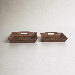 Plateau en bois le plus vendu de couleur charbon de bois élégant avec forme circulaire fonctionnelle et poignées faciles à saisir idéales pour servir - Product Image 4