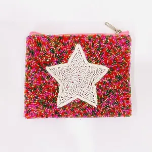 Super Star Sassy Beaded Coin Purse Hand Embroidered Seed Celestial Star Multicolor Pouch Makeup <b>Money</b> <b>Wallet</b> Lady Fashion - Product Image 1