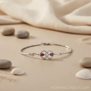 Bracelet de charme en argent avec pierre précieuse en forme de cœur rubis pour femmes - Product Image 2
