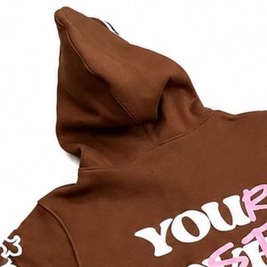 Sweat à capuche unisexe surdimensionné en molleton marron personnalisé avec fermeture éclair, impression et broderie de logo, 100 % coton, service OEM/ODM, respirant - Product Image 4
