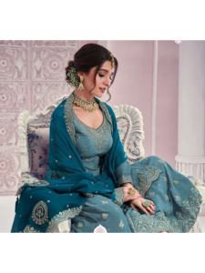 Elegant Heavy Chinon Outfit Embroidered <b>Top</b> Plazo with Sequence Work Santoon Silk Inner & Matching Dupatta for Festive Occasions - Product Image 5