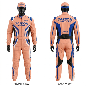 Traje de Karting Premium de Poliéster Cordura de 320 GSM, Diseño de Paneles en Naranja, Negro y Blanco, Logotipo Personalizado con Sublimación y Bordado - Product Image 3