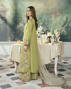 Tela de césped floral A-Line Salwar Kameez bordado hecho a mano señoras vestido de noche estilo indio pakistaní fiestas de boda Slip - Product Image 5