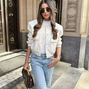 Veste décontractée à manches longues pour femmes, légère, tendance, en coton cristallisé, boutonnée sur le devant, style urbain, pour tous les jours - Product Image 2