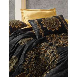 Alvina Gold Double <b>Satin</b> <b>Duvet</b> Cover <b>Set</b> Made of Cotton Box - Product Image 2